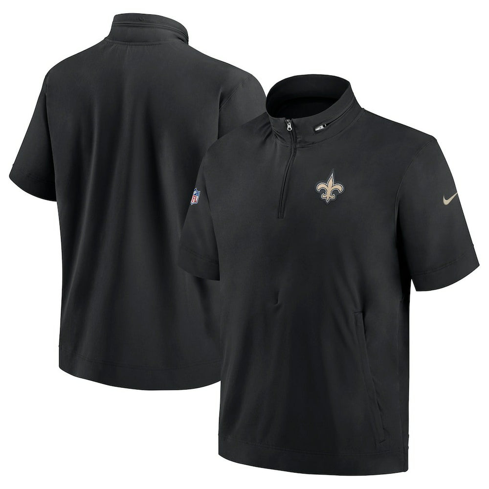 Nike New Orleans Saints Sideline Coach Short Sleeve Hoodie Quarter-Zip Jacket - Black
