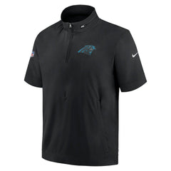 Nike Carolina Panthers Sideline Coach Short Sleeve Hoodie Quarter-Zip Jacket - Black