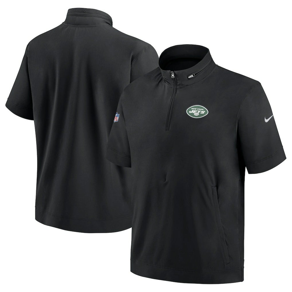 Nike New York Jets Sideline Coach Short Sleeve Hoodie Quarter-Zip Jacket - Black