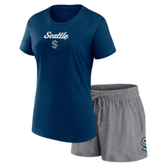 Seattle Kraken Fanatics Women's Script T-Shirt & Shorts Set - Navy/Gray - NHL 5025697