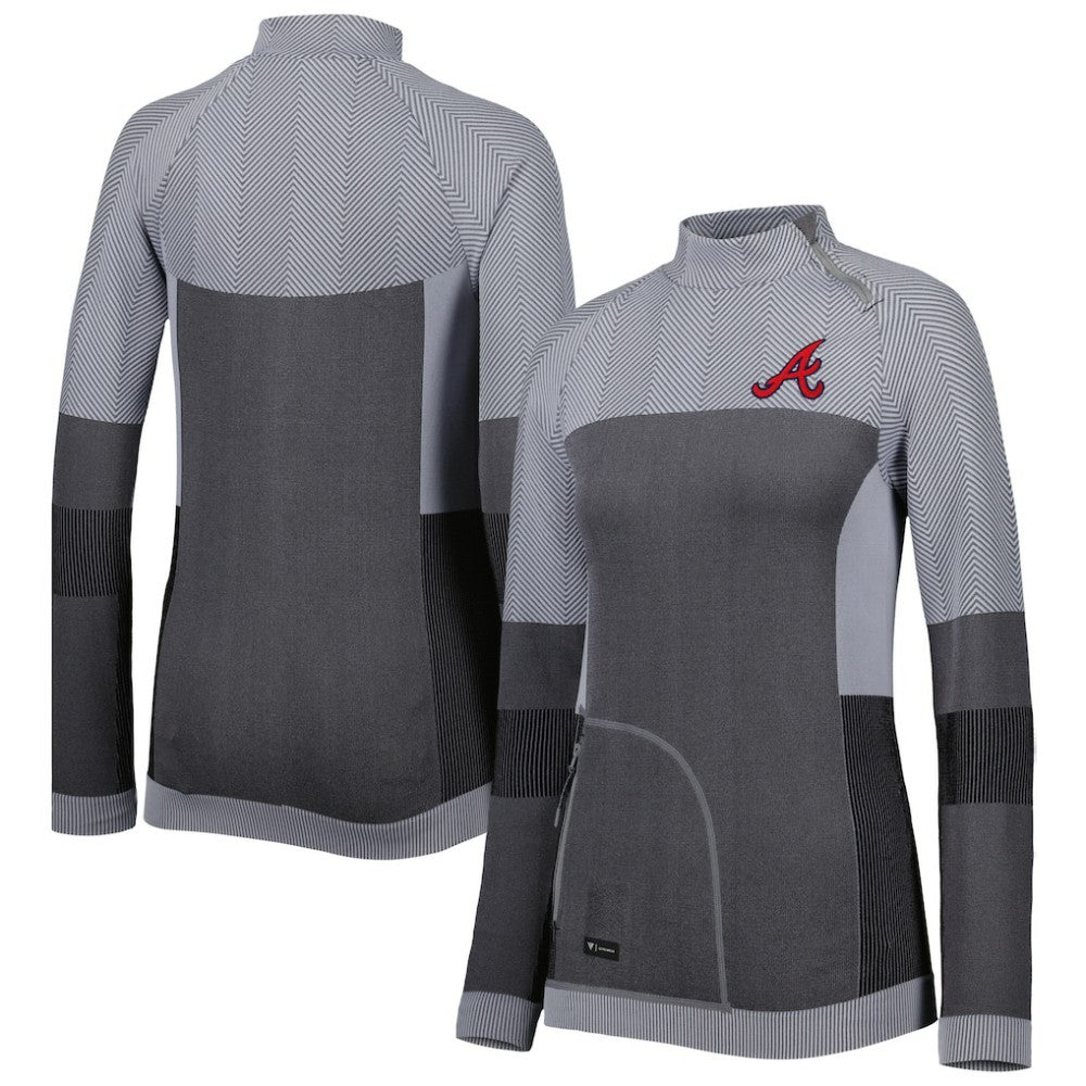 Atlanta Braves Levelwear Women's Verse Asymmetrical Raglan Tri-Blend Quarter-Zip Jacket - Charcoal - MLB Discount