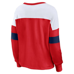 St. Louis Cardinals Fanatics Women's Even Match Lace-Up Long Sleeve V-Neck T-Shirt - Red/White - Fanatics Lifestyle