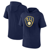 Milwaukee Brewers Fanatics Short Sleeve Hoodie T-Shirt - Navy - Fanatics Sale