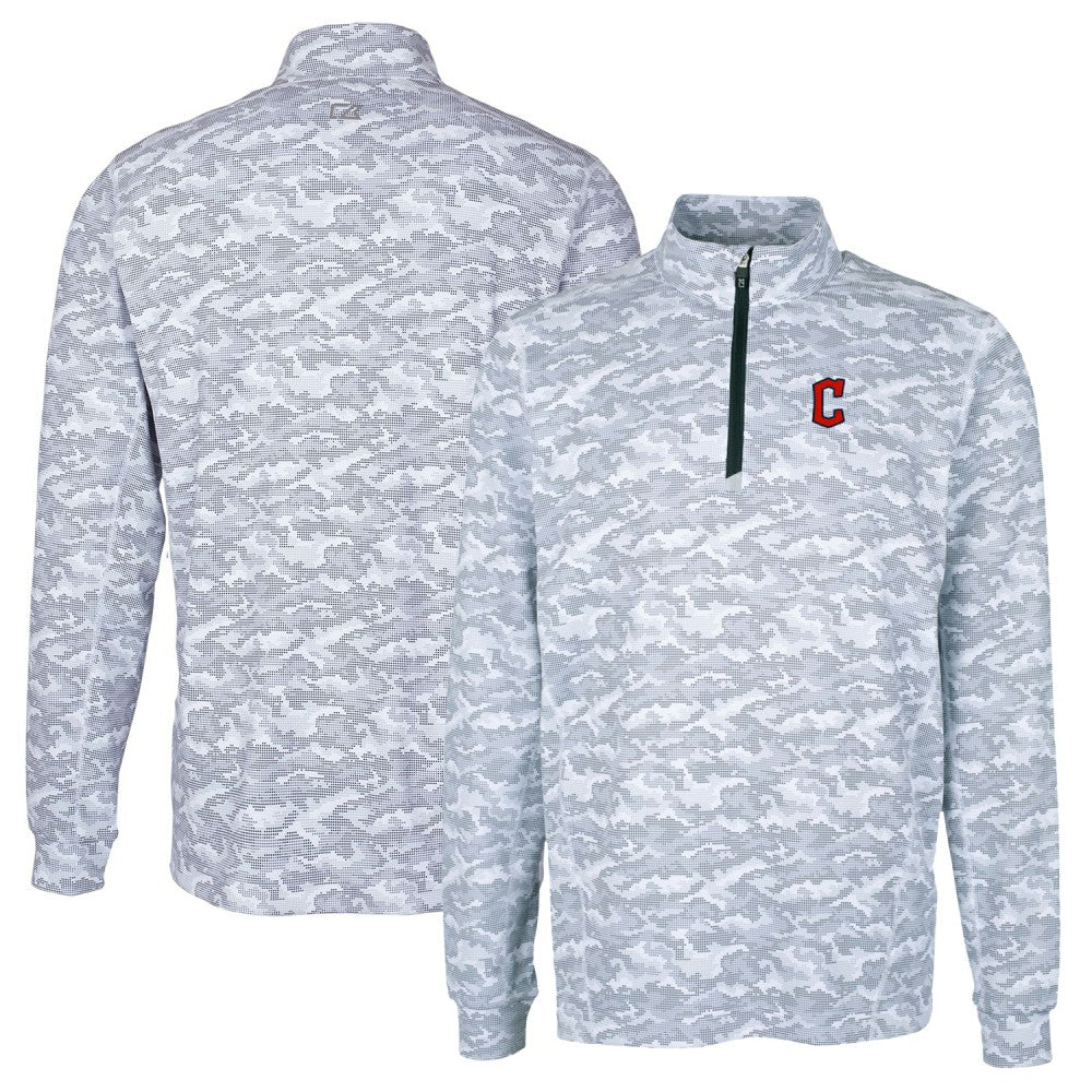 Cleveland Guardians Cutter & Buck Big & Tall Traverse Camo Print Stretch Quarter-Zip Pullover Top - Charcoal - MLB Sale