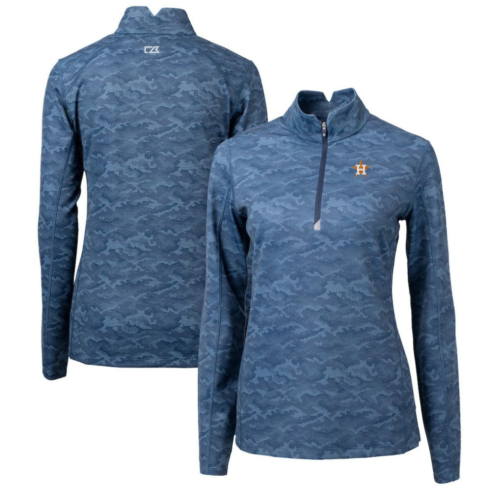 Houston Astros Cutter & Buck Women's Traverse Camo Print Stretch Quarter-Zip Pullover Top - Navy - MLB Sale