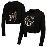 T.J. Watt Pittsburgh Steelers Majestic Threads Women's Leopard Player Name & Number Long Sleeve Cropped Hoodie Black