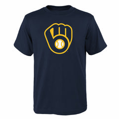 Milwaukee Brewers Youth Logo Primary Team T-Shirt - Navy - MLB on Sale
