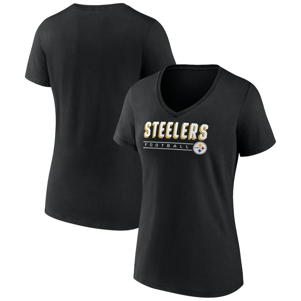 Pittsburgh Steelers Women's Primary Play V-Neck T-Shirt Black