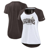 Nike Cleveland Browns Women's Back Slit Lightweight Fashion T-Shirt White/Heather Scarlet