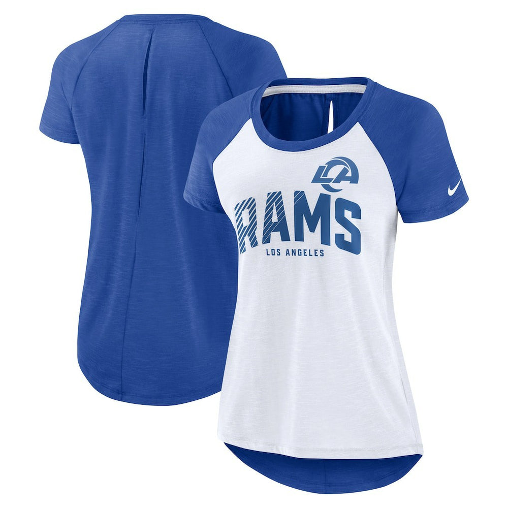 Nike Los Angeles Rams Women's Back Slit Lightweight Fashion T-Shirt White/Heather Scarlet