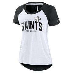 Nike New Orleans Saints Women's Back Slit Lightweight Fashion T-Shirt White/Heather Scarlet