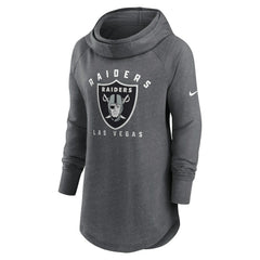 Nike Las Vegas Raiders Women's Raglan Funnel Neck Pullover Hoodie Heather Charcoal