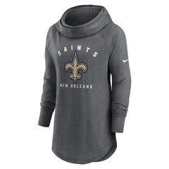Nike New Orleans Saints Women's Raglan Funnel Neck Pullover Hoodie Heather Charcoal