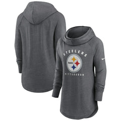 Nike Pittsburgh Steelers Women's Raglan Funnel Neck Pullover Hoodie Heather Charcoal