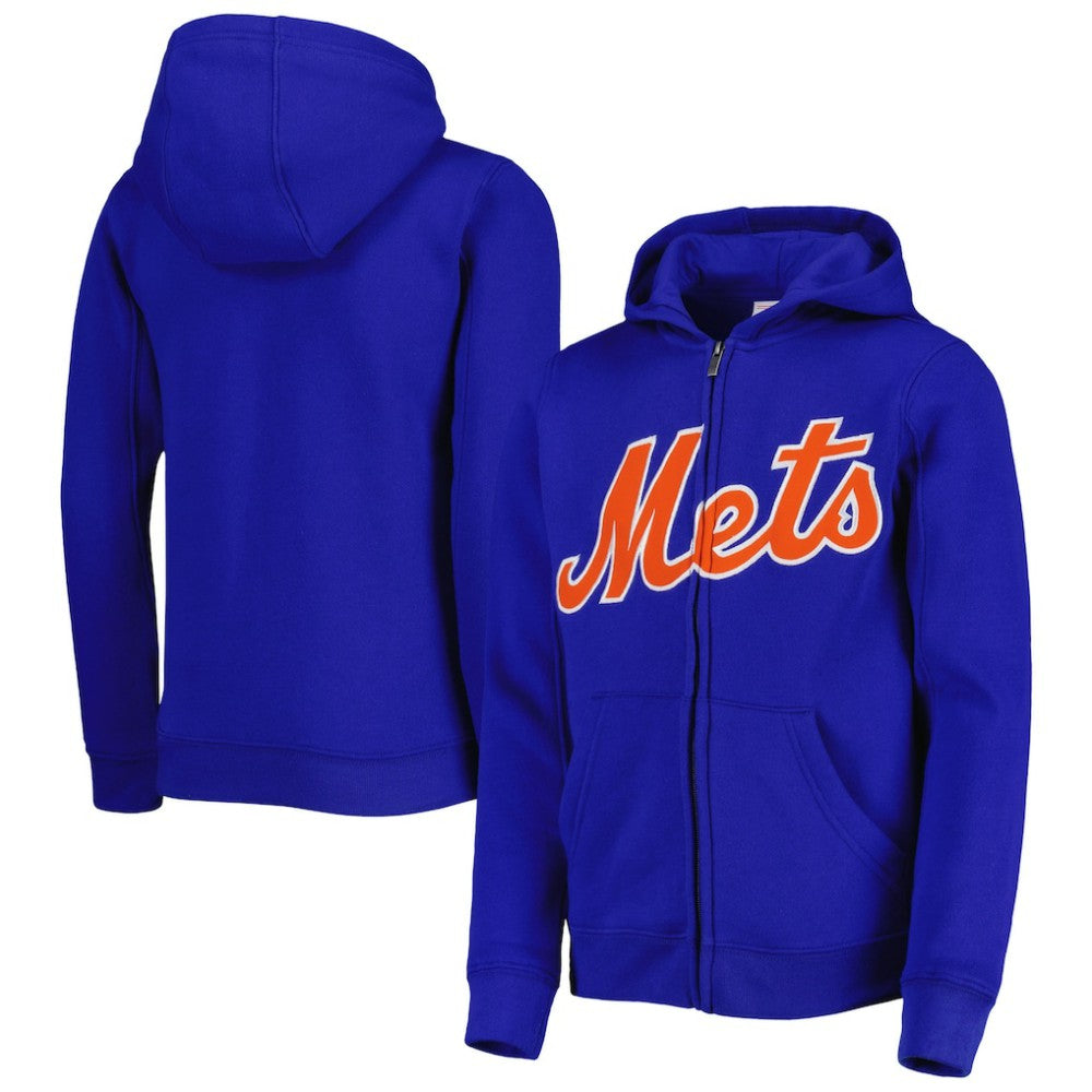 New York Mets Youth Wordmark Full-Zip Fleece Hoodie - Royal - MLB Sale