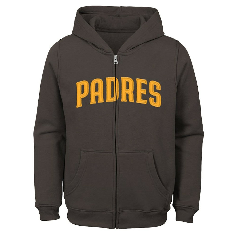 San Diego Padres Youth Wordmark Full-Zip Fleece Hoodie - Brown - MLB on Sale