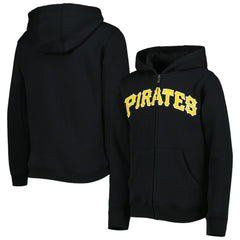 Pittsburgh Pirates Youth Wordmark Full-Zip Fleece Hoodie - Black - MLB Sale