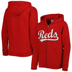 Cincinnati Reds Youth Wordmark Full-Zip Fleece Hoodie - Red - MLB Discount