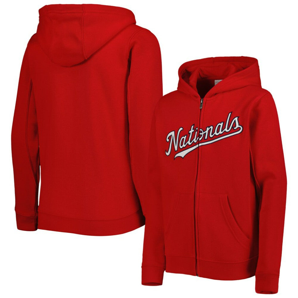 Washington Nationals Youth Wordmark Full-Zip Fleece Hoodie - Red - MLB Discount