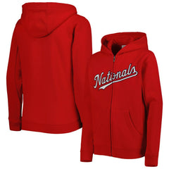 Washington Nationals Youth Wordmark Full-Zip Fleece Hoodie - Red - MLB Discount