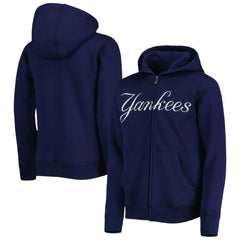 New York Yankees Youth Wordmark Full-Zip Fleece Hoodie - Navy - MLB Discount