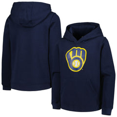 Milwaukee Brewers Youth Team Primary Logo Pullover Hoodie - Navy - MLB on Sale