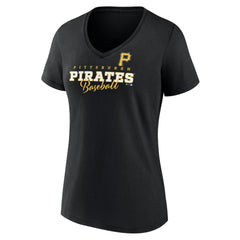 Pittsburgh Pirates Women's Back In Business V-Neck T-Shirt - Black - MLB Lifestyle