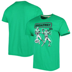 Joe Namath New York Jets Homage Unisex Unisex Caricature Retired Player Tri-Blend T-Shirt Heather Green