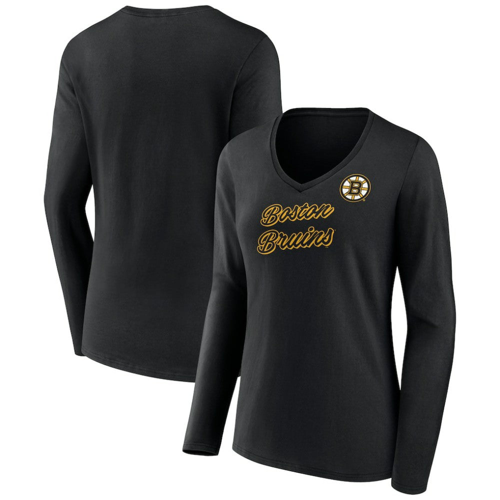 Boston Bruins Women's Forge Long Sleeve V-Neck T-Shirt - Black - NHL 5060137