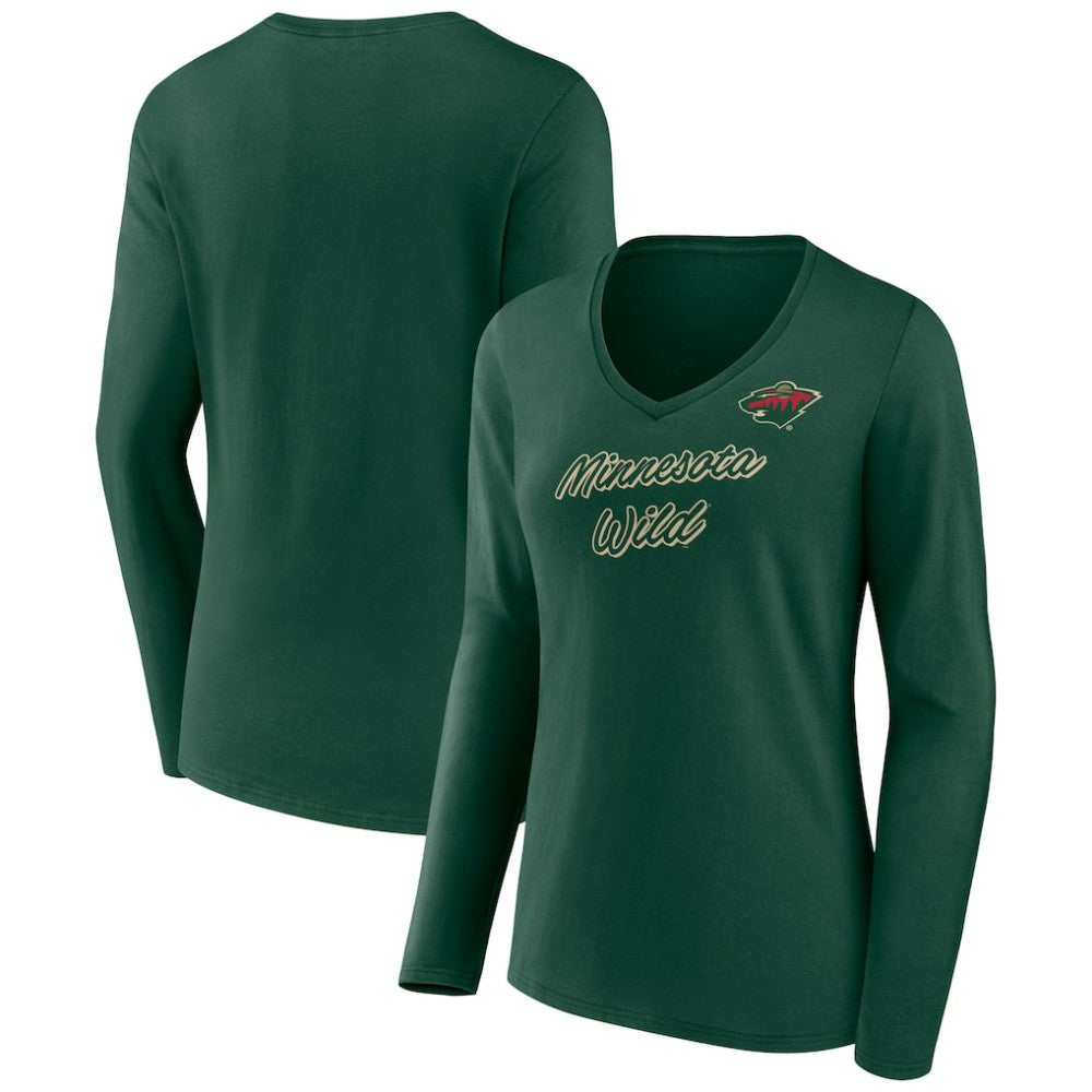Minnesota Wild Women's Forge Long Sleeve V-Neck T-Shirt - Green - NHL 5060148