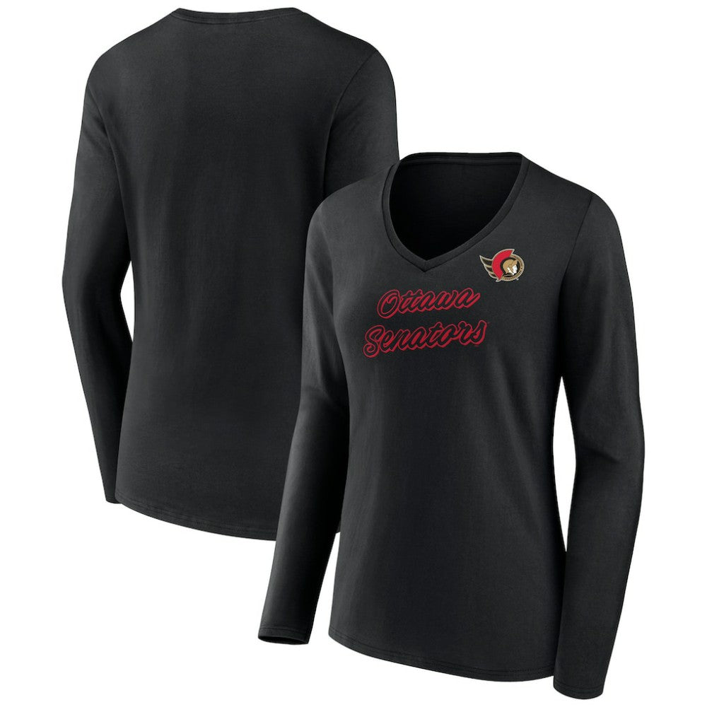 Ottawa Senators Women's Forge Long Sleeve V-Neck T-Shirt - Black - NHL 5060154