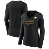 Pittsburgh Penguins Women's Forge Long Sleeve V-Neck T-Shirt - Black - NHL 5060156