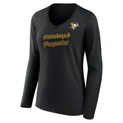 Pittsburgh Penguins Women's Forge Long Sleeve V-Neck T-Shirt - Black - NHL 5060156