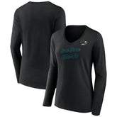 San Jose Sharks Women's Forge Long Sleeve V-Neck T-Shirt - Black - NHL 5060157