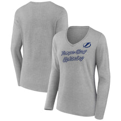 Tampa Bay Lightning Women's Forge Long Sleeve V-Neck T-Shirt - Heathered Gray - NHL 5060159