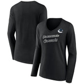 Vancouver Canucks Women's Forge Long Sleeve V-Neck T-Shirt - Black - NHL 5060161