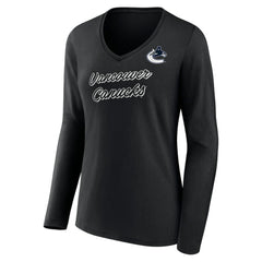 Vancouver Canucks Women's Forge Long Sleeve V-Neck T-Shirt - Black - NHL 5060161