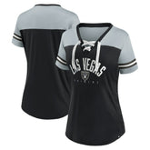 Fanatics Las Vegas Raiders Women's Blitz & Glam Lace-Up V-Neck Jersey T-Shirt Black/Silver
