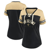 Fanatics New Orleans Saints Women's Blitz & Glam Lace-Up V-Neck Jersey T-Shirt Black/Vegas Gold