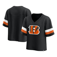 Fanatics Cincinnati Bengals Women's Established Jersey Cropped V-Neck T-Shirt Black