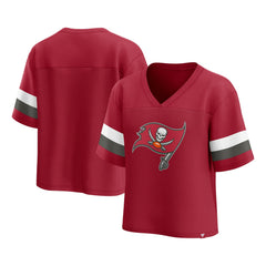 Fanatics Tampa Bay Buccaneers Women's Established Jersey Cropped V-Neck T-Shirt Red