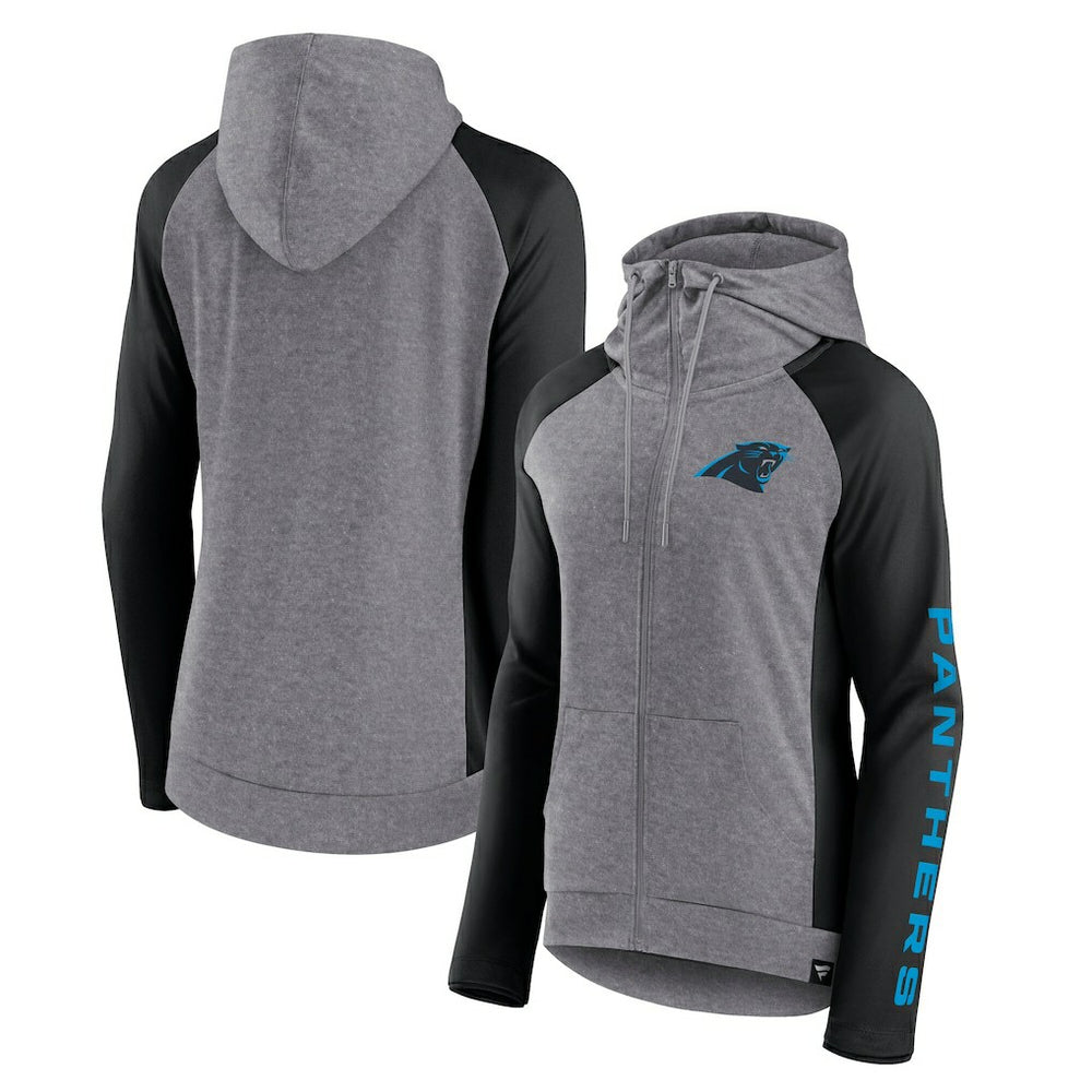 Fanatics Carolina Panthers Women's Blind Side Lightweight Full-Zip Hoodie Heather Gray/College Black