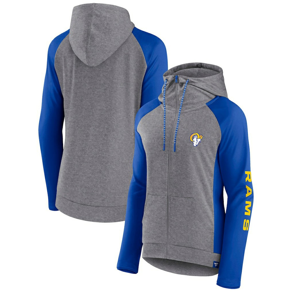 Fanatics Los Angeles Rams Women's Blind Side Lightweight Full-Zip Hoodie Heather Gray/College Royal