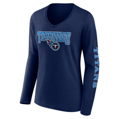 Fanatics Tennessee Titans Women's Wordmark Long Sleeve V-Neck T-Shirt Navy