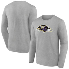 Baltimore Ravens Primary Team Logo Long Sleeve T-Shirt Heather Gray