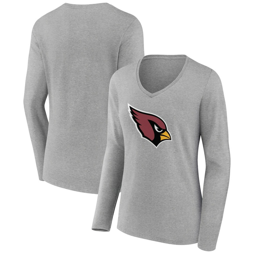 Arizona Cardinals Women's Primary Team Logo Long Sleeve V-Neck T-Shirt Heather Gray
