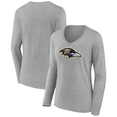 Baltimore Ravens Women's Primary Team Logo Long Sleeve V-Neck T-Shirt Heather Gray
