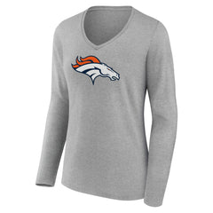 Denver Broncos Women's Primary Team Logo Long Sleeve V-Neck T-Shirt Heather Gray