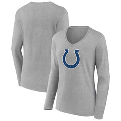 Indianapolis Colts Women's Primary Team Logo Long Sleeve V-Neck T-Shirt Heather Gray