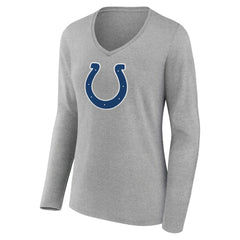 Indianapolis Colts Women's Primary Team Logo Long Sleeve V-Neck T-Shirt Heather Gray